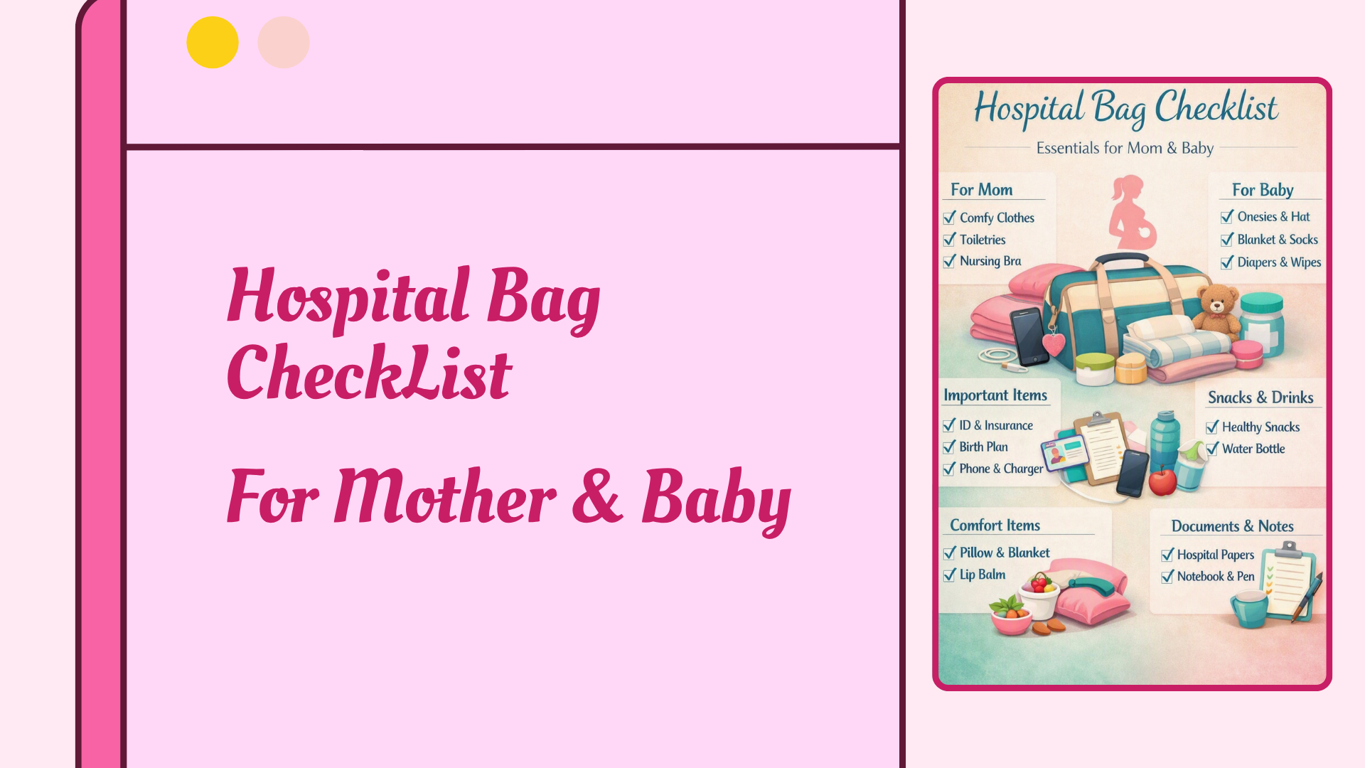 Hospital Bag Checklist – Umeed Ai Pregnancy Tracking App Hospital bag checklist infographic listing pregnancy preparation essentials for mother and baby